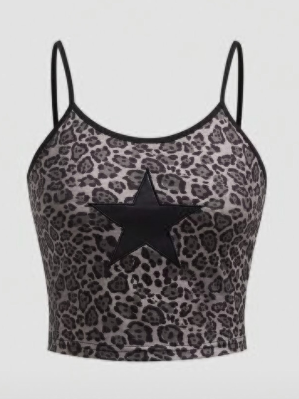ROMWE Gray Leopard Print Cami with Black Star Patchwork sm